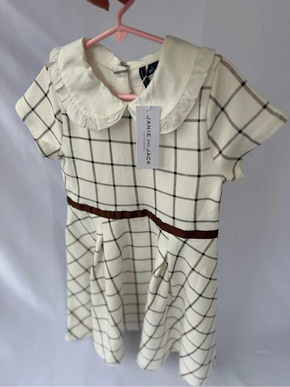 Janie and Jack Cream Plaid Ruffle Peter Pan Collar Girls Dress